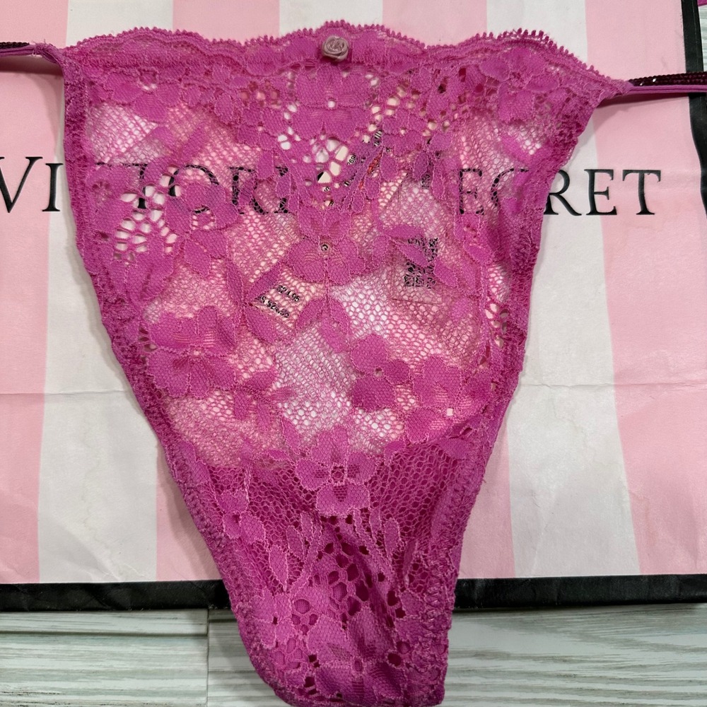 NWT Victoria's Secret Dream Angels Pink Lace V-String Thong Underwear Panty XL - Picture 2 of 8